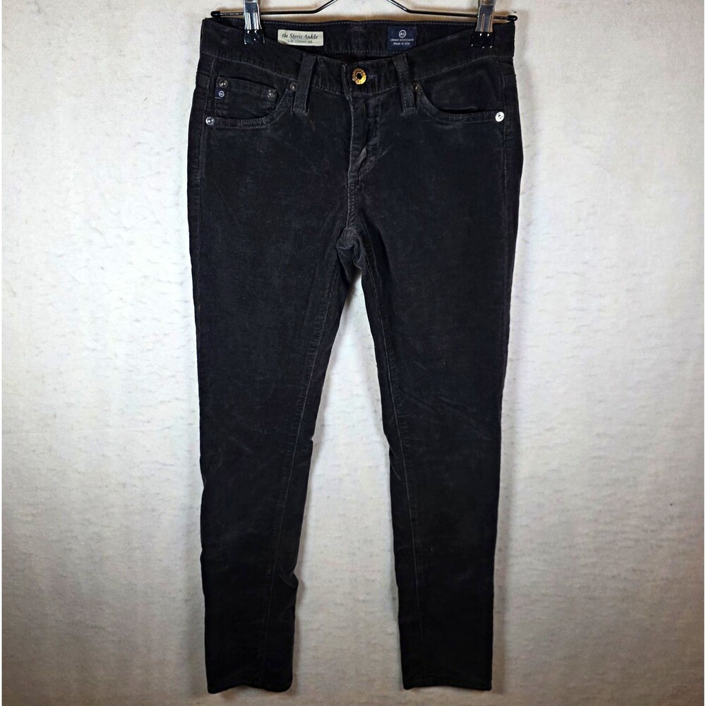 AG Adriano Goldschmied Women's 25 Slim Straight Black Corduroy Jeans Mid Rise